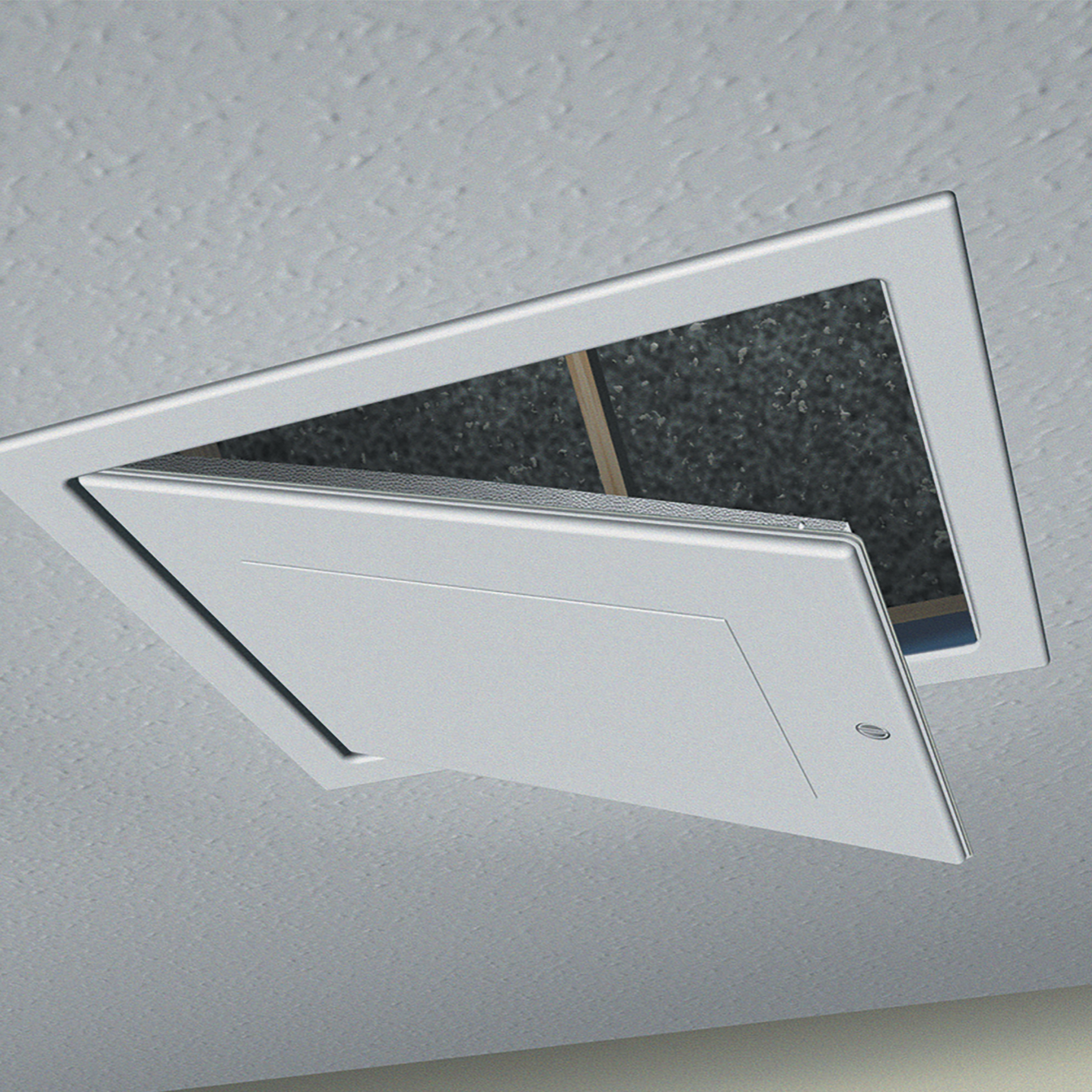 Open Manthorpe GL250-03 loft hatch showing insulated back panel and loft opening